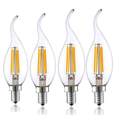 Imagem de Lâmpada LED de filamento E14, 4W AC220V, 400LM, branco quente 2700-3000K, chama pequena, rosca Edison C35, equivalente a 35-40W de halogênio, pacote com 4 unidades