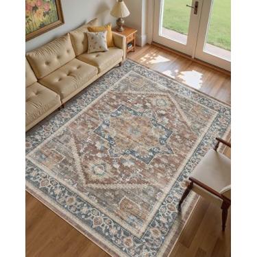 Imagem de Micgeek Tapete vintage 22 x 30,5 cm: Tapete de piso grande lavável neutro macio antiderrapante fino para sala de estar, quarto, cozinha, sala de jantar, casa, escritório, casa de fazenda, interior