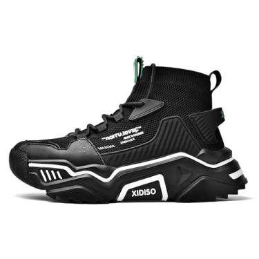 Imagem de SANNAX Tênis moderno masculino de cano alto, casual, para caminhada, antiderrapante, respirável, malha leve, Preto, 39