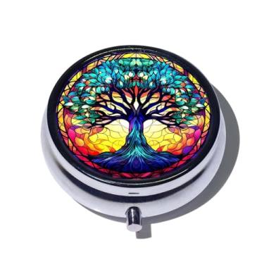 Imagem de Caixa organizadora de medicamentos com 3 compartimentos, para uso diário, com árvore iridescente, para viagem, minicaixa organizadora de medicamentos, adequada para tablet, vitamina e óleo de peixe