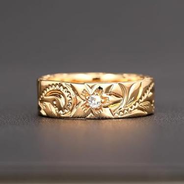 Imagem de Anel largo de flor esculpida clássica para mulheres, acessórios de joias de festa diária, presente de feriado, Cobre, Zircônia cúbica