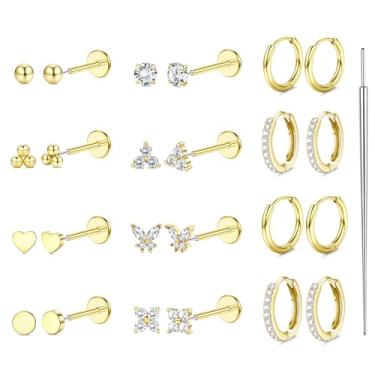 Imagem de Sanfenly Brincos de pressão de 16 G, 18 G, 20 g, costas planas, hipoalergênicos, sem fios, brincos de cartilagem de aço cirúrgico 316L para mulheres, 16G(1.0MM)-Pendant&CZ, Aço inoxidável, Sem pedra