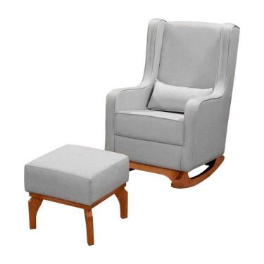 Imagem de Poltrona De Leitura Com Puff Retrô Linho Ds Home Linho Cinza