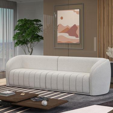 Imagem de Sofá Decorativo Sala de Estar 252cm Adam 3 Lugares Boucle Branco G45 - Gran Belo