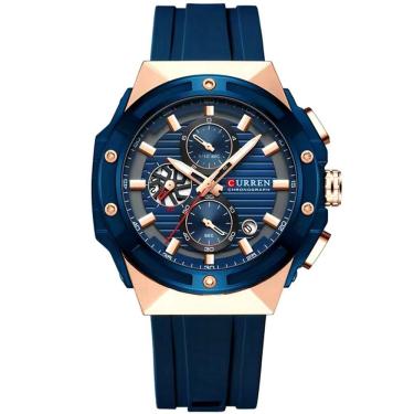 Imagem de Relógio De Pulso Em Silicone Clássico Casual Ponteiros Luminoso Mostrador Cronógrafo Azul