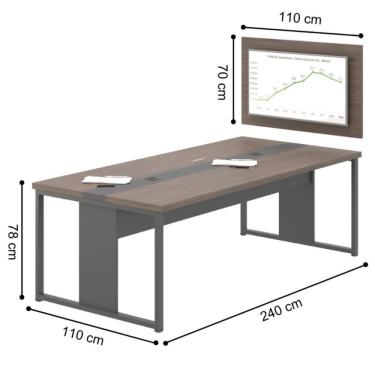 Imagem de Mesa Sala De Reunião Com Paniel Para Tv Freijó Preto