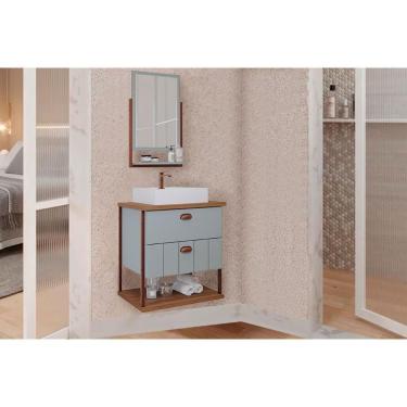 Imagem de Conjunto De Banheiro Balcão Suspenso C-cuba 65cm E Espelheira Uni Pistache-freijo - Mgm