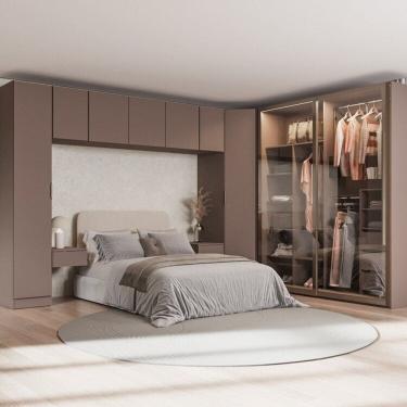 Imagem de Guarda-roupa Modulado de Canto Obliquo 8 Peças com 9 Portas Orion Cabecasa Madeiraoriginals Mocha/Reflecta