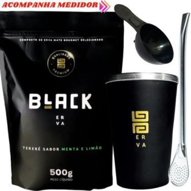Imagem de Kit Tereré Black Erva Mate 500g + Copo de Alumínio Térmico Preto + Bom