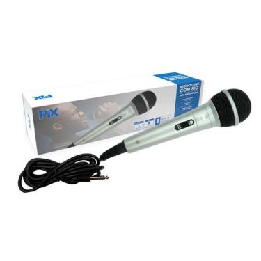 Imagem de Microfone Com Fio 3Mts Dinâmico Para Karokê Igreja - Cinza - PIX