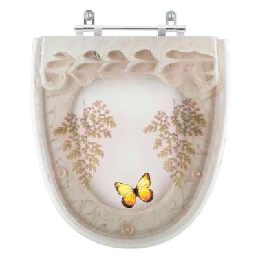 Imagem de Acento Sanitário Poliéster Decorada Borboleta Aloha Bege para louça Celite