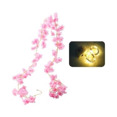 Imagem de Guirlanda De Luzes LED De Flor De Cerejeira Rosa De 180CM, Flor Artifi