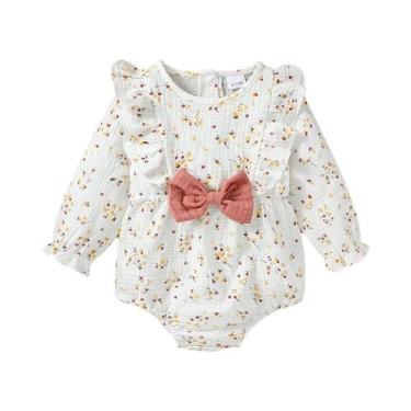 Imagem de Macacão Floral De Manga Comprida Para Bebês Meninas Com Laço Para Recé
