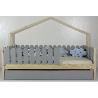 Imagem de Bicama Montessoriana Solteiro Base Moldura Colorida Madeira Maciça Pin