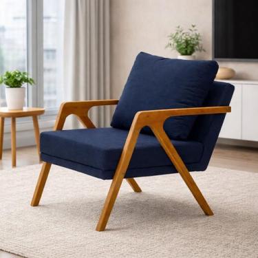 Imagem de Poltrona Mona Pés De Madeira Linho Sala Escritorio Decoração - Casa Tr