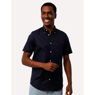 Imagem de Camisa Tommy Hilfiger Masculina Manga Curta Regular Core Oxford Azul Marinho-Masculino