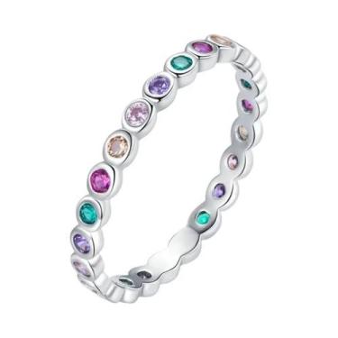 Imagem de Anéis Finos Empilháveis De Zircônia Colorida Para Mulheres, Anel De De