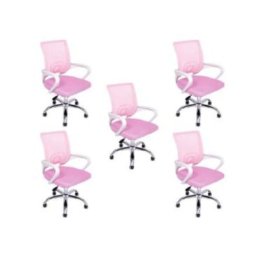 Imagem de Kit 5 Cadeiras De Escritório Oficial Begonia Tela Mesh Ergonômica Rosa