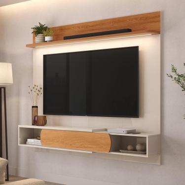 Imagem de Painel para TV Denver até 65” com LED Embutido Prateleira Superior e Portas MDF