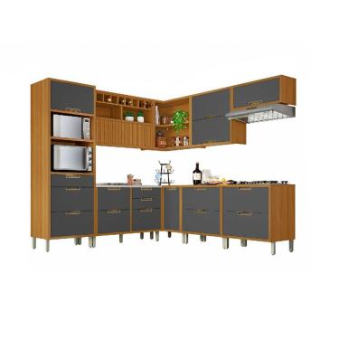 Imagem de Cozinha Modulada 9 Peças ângulo Torre Quente Freijó Grafite