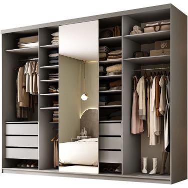 Imagem de Closet Casal 1 Porta de Correr Com Espelho 6 Gavetas 277cm MDF Sonni R02 Urbe - Lyam Decor