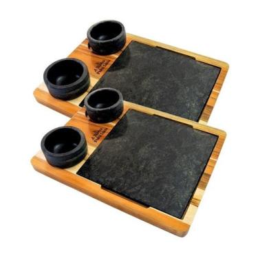 Imagem de Kit 2 Tábua 04 Molheiras em Pedra Sabão e Suporte G 25x25cm - Industri