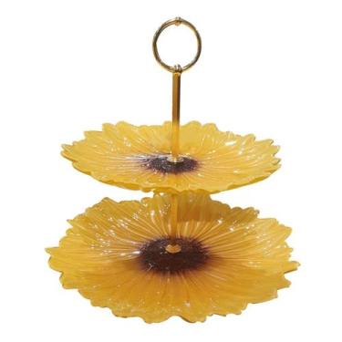 Imagem de Prato para Bolo e Doces 2 Andares Vidro Girassol 28 e 22cm - Lhermitag