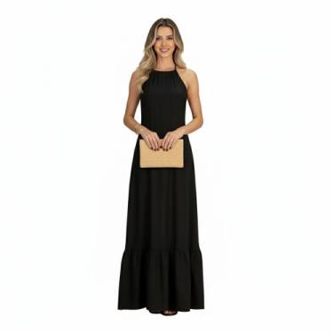 Imagem de Vestido Longo Frente Única Forrado Decotado Festa Casamento Formatura 