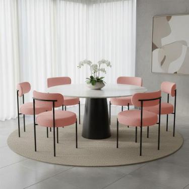 Imagem de Cadeira Sala de Jantar Margara Kit 6 em Aço Preto Bouclê Ted D03 - D R