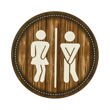 Imagem de Placa De Sinalização Redonda De Macramê Em Madeira Rústica Para Banhei