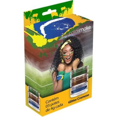 Imagem de Copa do Mundo Pintura Facial Gliter AZ/VD/AM KIT.C/03 - Colormake