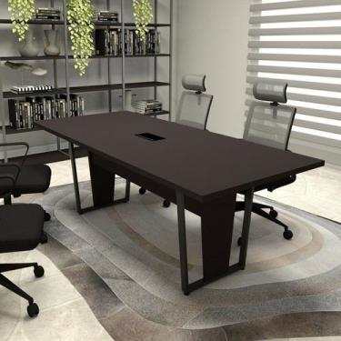 Imagem de Mesa Reunião Escritório 2,00m X 0,90m com Caixa de Tomadas e Pés em Me