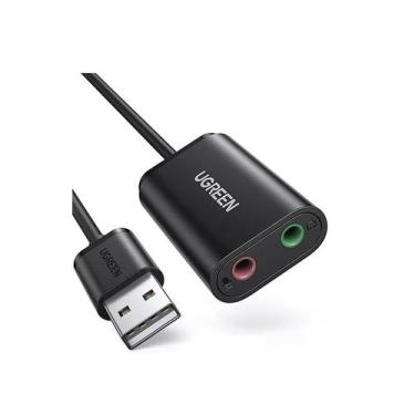 Imagem de Adaptador de Áudio Ugreen USB 2.0 para P2 US205 - Preto