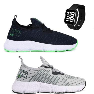 Imagem de Kit 2 Pares de Tênis Ascension Ultraleve + Relogio Quadrado Cor:;Gênero:Masculino;Taman...