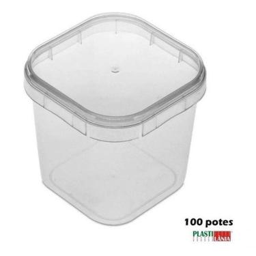 Imagem de Pote Plástico para Alimentos Pote Quadrado 220 ml com Tampa Transparente 100 Unidades H...