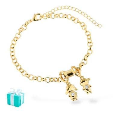 Imagem de Pulseira Feminina Pingente Filho Filha Banhado ouro Semijoia - Santo E