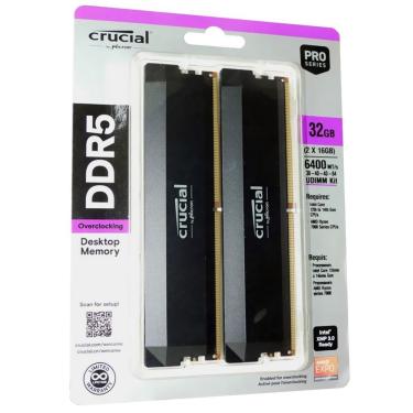 Imagem de Memória Ram Ddr5 32gb 6400mhz Cp2k16g64c38u5b Preto Crucial Basics para Alto Desempenho