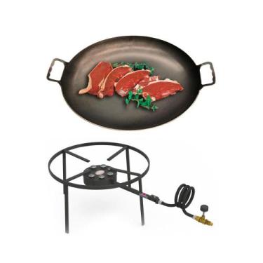 Imagem de Kit Camping 2 - Fogareiro Fogão F1B7 Redondo 40cm + Chapa Campeira 45c
