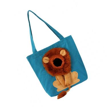 Imagem de Bolsa de Transporte para Pets BSL3905 Gato e Cachorro Estampa Leão Náilon Azul com Janela de Ventilação