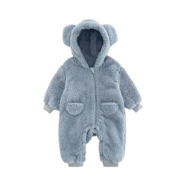 Imagem de Macacão De Fleece Com Capuz Para Bebê Primavera Outono Manga Longa Par