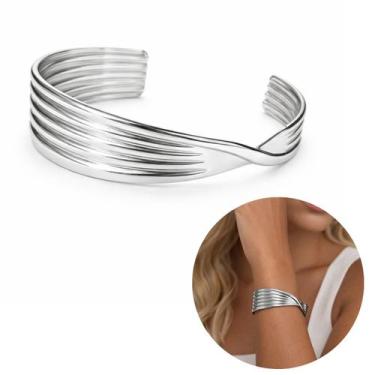 Imagem de Bracelete Max Frisos Lateral Torcida Prateado em Aço Inox - Lys Lazuli