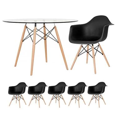 Imagem de Loft7, Kit - Mesa Eames com tampo de vidro 120 cm + 5 cadeiras Eiffel Daw Preto