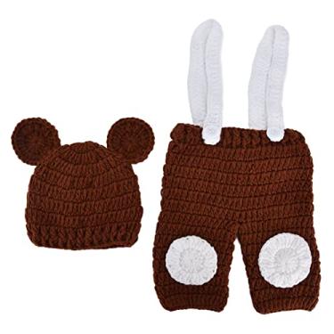 Imagem de Macacão de boné com foto de bebê, algodão macio e fofo misturado com a pele amigável para crianças, calça para chapéu de foto reutilizável para recém-nascido para estúdio fotográfico