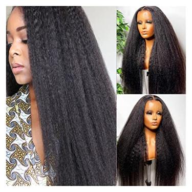 Imagem de Perucas femininas peruca 180% densidade preta lace frontal peruca para mulheres com cabelo de bebê, perucas sintéticas de cabelo humano (densidade: 180 densidade, comprimento da peruca: 61 cm)