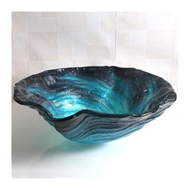Imagem de jinyi2016SHOP Pias de vaso de banheiro pia de vidro azul com cloakroom preto balcão ondulado pia de banheiro pia pia de banheiro (cor: apenas pias)