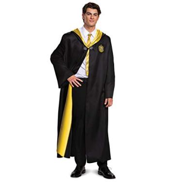 Imagem de Robe Harry Potter, Robe de luxo do Mundo Mágico de Hogwarts para adultos, acessório de fantasia de fantasia de qualidade de filme, Preto e amarelo, Adult XL (42-46)