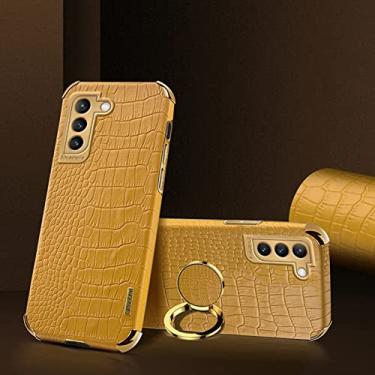 Imagem de Yepda Capa de Crocodilo Textura para Samsung Galaxy S22 Luxo Couro Capa Suporte de Anel de Rotação de 360 Graus Anti Impacto com Proteção de Câmera protetora à prova de choque 6.1 polegadas, Amarelo