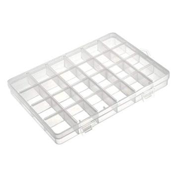 Imagem de Caixa de armazenamento de componentes uxcell – Caixa de ferramentas de componentes eletrônicos de 24 grades fixas de plástico, branco transparente, 193 x 132 x 22 mm, pacote com 2