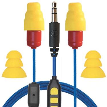 Imagem de Protetor de plugue de ouvido Plugfones Plus VL intra-auricular, fones de ouvido com redução de ruído com microfone isolante e controles, azul e amarelo
