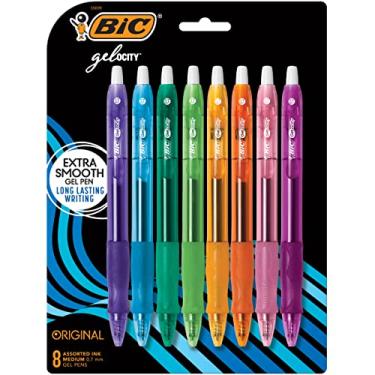 Imagem de BIC Canetas de gel Gelocity Original sortidas de cores modernas, ponta média (0,7 mm), pacote com 8 unidades, canetas de gel retráteis com aderência confortável